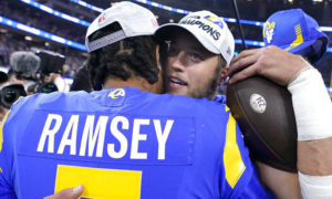 Matt Stafford hugs Jalen Ramsey Michigan sportsbooks have record month