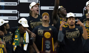 Baylor players celebrate after winning the NCAA men's basketball national championship.