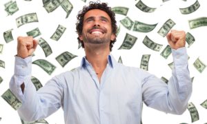 Lottery winner with money
