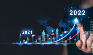 Businessman,Draws,Increase,Arrow,Graph,Corporate,Future,Growth,Year,2021