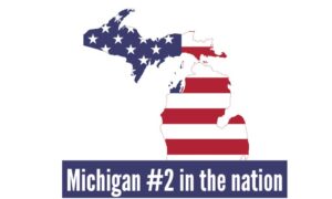 outline of Michigan, US flag, revenue