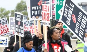 Photo of Detroit casino workers on strike for story on what's currently available at Detroit casinos in the strike's third week