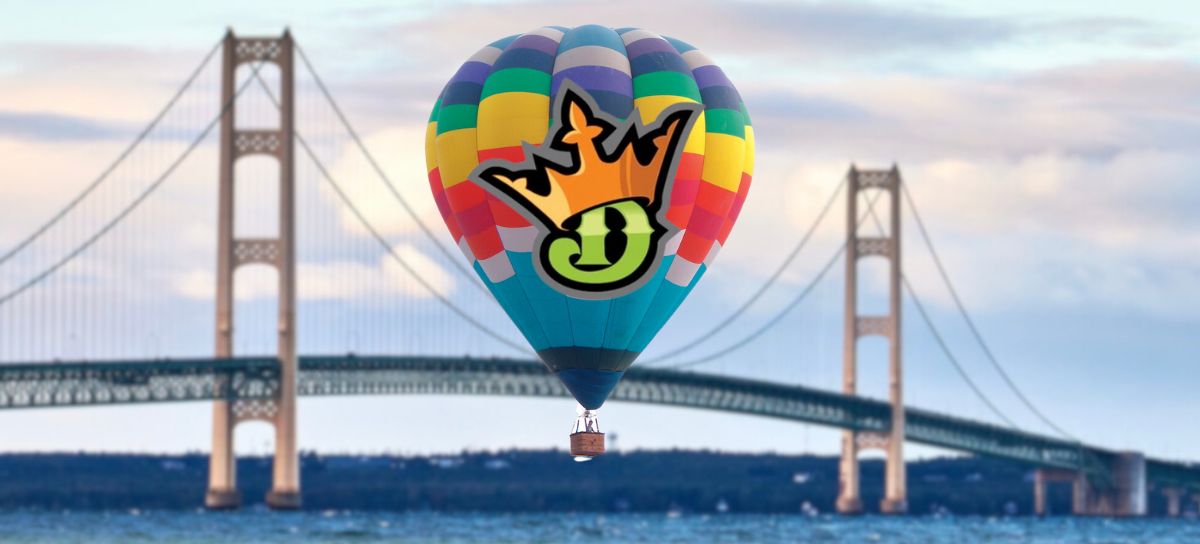 Photo of DraftKings logo on a hot air balloon for story on DraftKings online casino and sportsbook soaring in Michigan in September