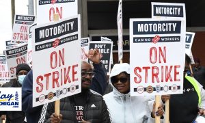 Image of Detroit casino workers striking for story fact-checking the numbers touted by both sides in the Detroit casino workers' strike