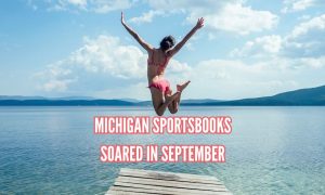 Image of girl jumping into water for story on Michigan sportsbook handle soaring in September 2023