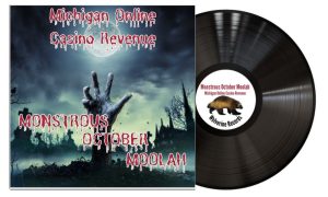 Edited image of a spooky-themed record for a story on whether Michigan online casinos will set a revenue record in October 2023