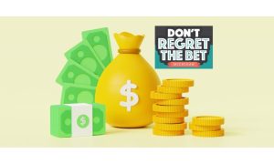 Cartoon bag of money with "Don't Regret the Bet" logo on the wall as Michgian allocated $3 million to the responsible gambling. campaign in 2024.