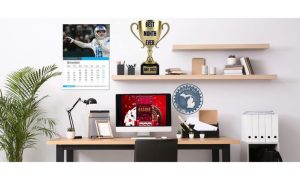 Online casino on an office computer in Michigan. Trophy indicates the best month ever for online casino revenue in the state.