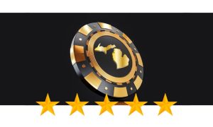 Image of a Michigan poker chip and five golden stars. Michigan retail casinos ranked by Google Reviews