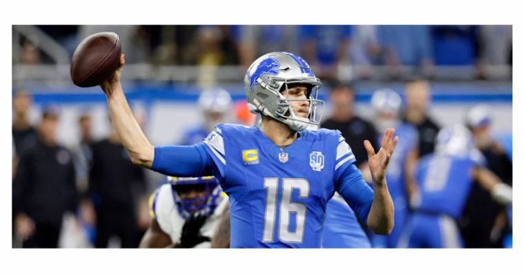 Detroit Lions quarterback Jared Goff. The Lions have been a hot ticket for Michigan and US sports bettors heading into their second-round playoff game.