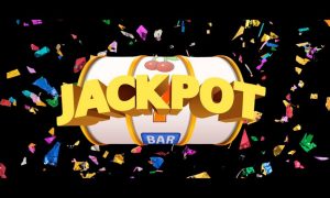 The word "jackpot" in large 3D letters over a slot machine reel on a black background and surrounded by confetti to go with a story about the top 25 Jackpots At Michigan Retail Casinos In 2023