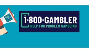 Megaphone and the logo for 1-800-GAMBLER problem gambling hotline that is now being used in Michigan