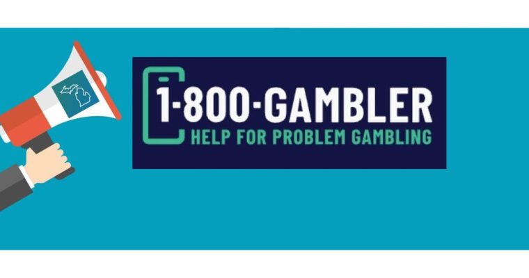 Megaphone and the logo for 1-800-GAMBLER problem gambling hotline that is now being used in Michigan