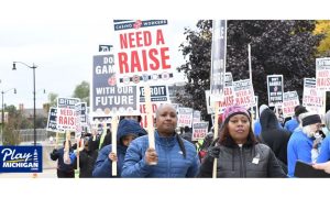 Detroit casino workers on strike outside of the MGM Grand Detroit Casino in 2023. MGM Resorts International suffered regional revenue losses in Q4 of 2023 and attributes much of it to the Detroit casino workers' strike.