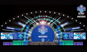 Image of the main stage for the 2024 NFL Draft being held in Detroit in April