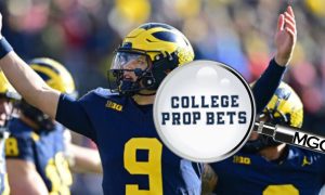 University of Michigan QB JJ McCarthy and a magnifying glass looking at the words "College Prop Bets" The magnifying glass has the MGCB logo on it. The Michigan Gaming Control Board is going to look at banning college player props the same week the NCAA asked states to do just that.
