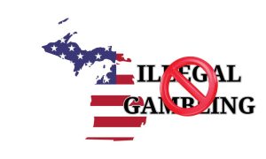 Outline of the state of Michigan with an American flag on it next to the words "illegal gambling" covered by the red "no" symbol. The Michigan regulator outlined its approach while representing the US at the International Masters of Gaming Law 2024 Spring Conference.