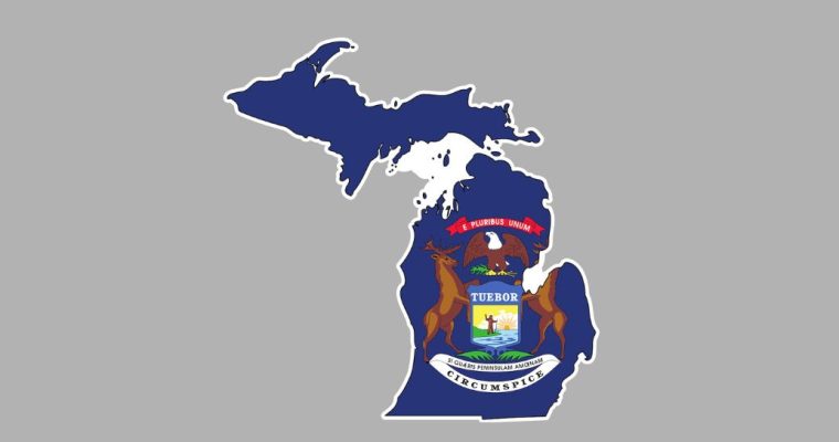 State of Michigan outline with the Michigan state flag on it. The MGCB's campaign against illegal gambling has been called threatening. However, it stands by its job to protect Michiganders.