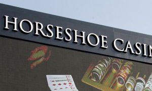 Sign advertising the Horseshoe Casino in Cleveland. Caesars announced Horseshoe is the name of its new iGaming platform in Michigan. Horseshoe will launch in September.