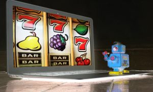 A robot gambling on his computer