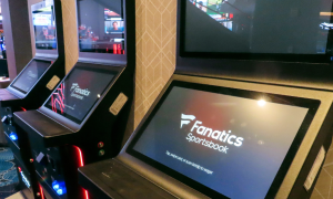 a set of Fanatics sportbook betting kiosks