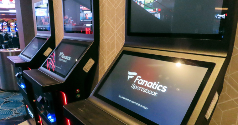 a set of Fanatics sportbook betting kiosks