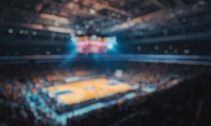 a blurred vision of a basketball arena