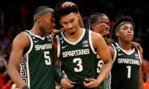 Michigan State basketball players Jaden Aikens and Trey Holloman