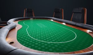 an illustrated poker table in a poker room