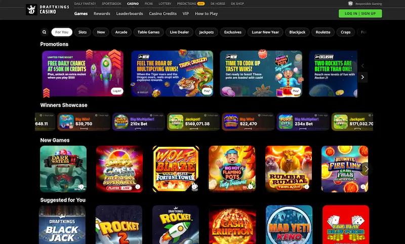 DraftKings Casino homepage (desktop)