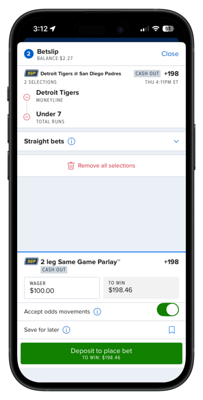 FanDuel Sportsbook MI Betslip