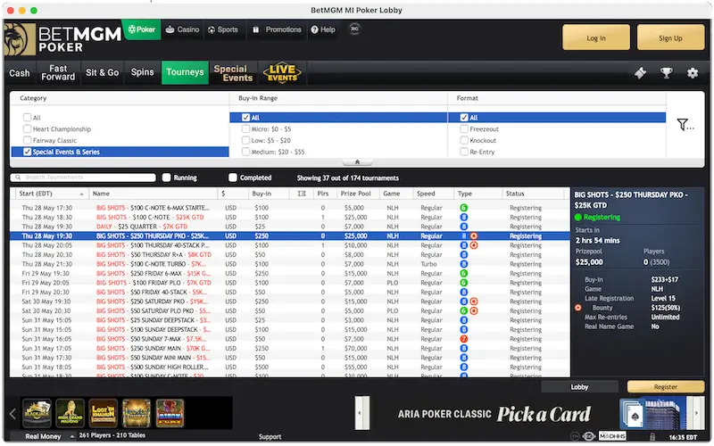 BetMGM Poker Michigan lobby