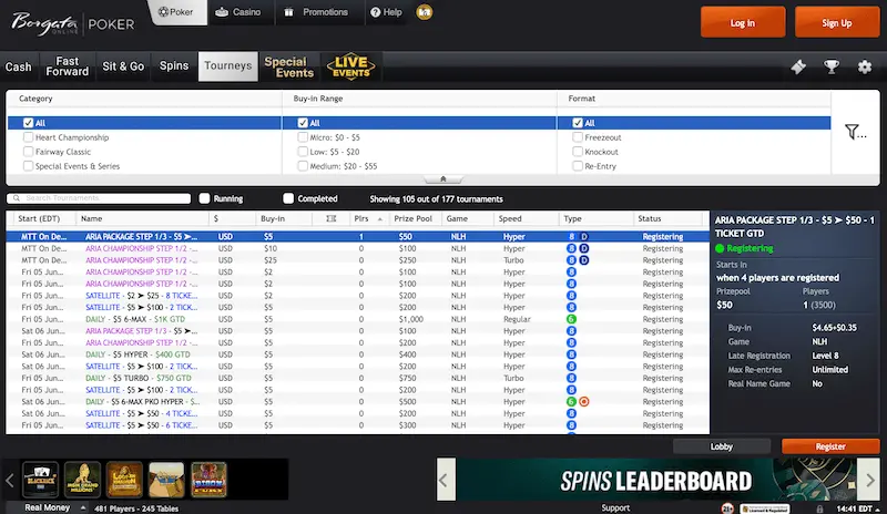 Borgata Online Poker website lobby