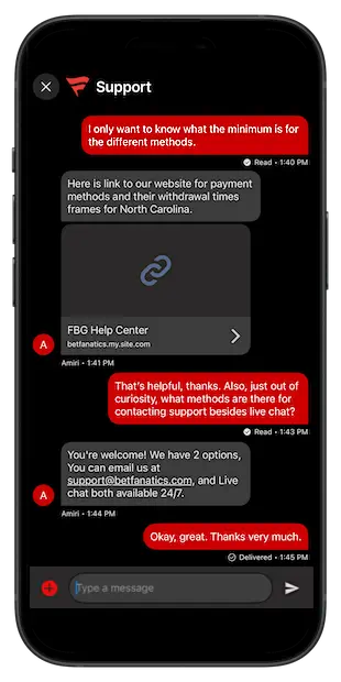 Fanatics Customer Support live chat