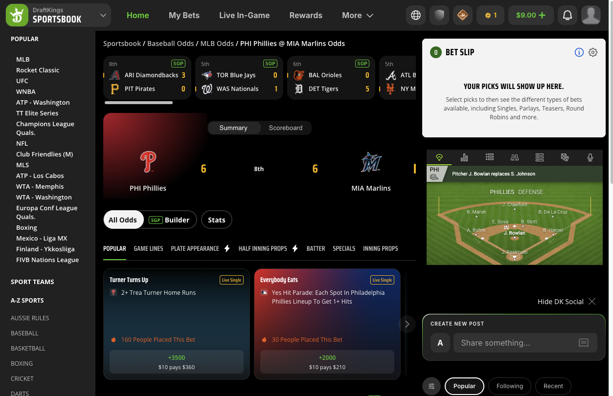 DraftKings Sportsbook Desktop Betting