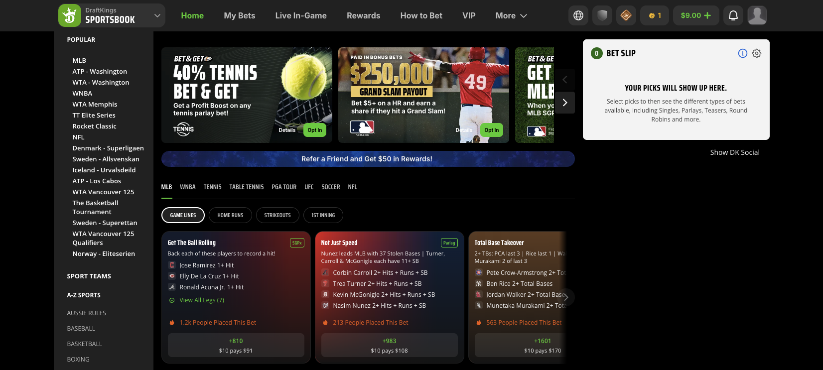DraftKings Sportsbook Home Page Desktop