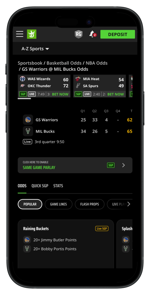 DraftKings Sportsbook Live Betting Warriors Bucks