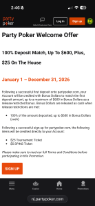 Party Poker Welcome offer details
