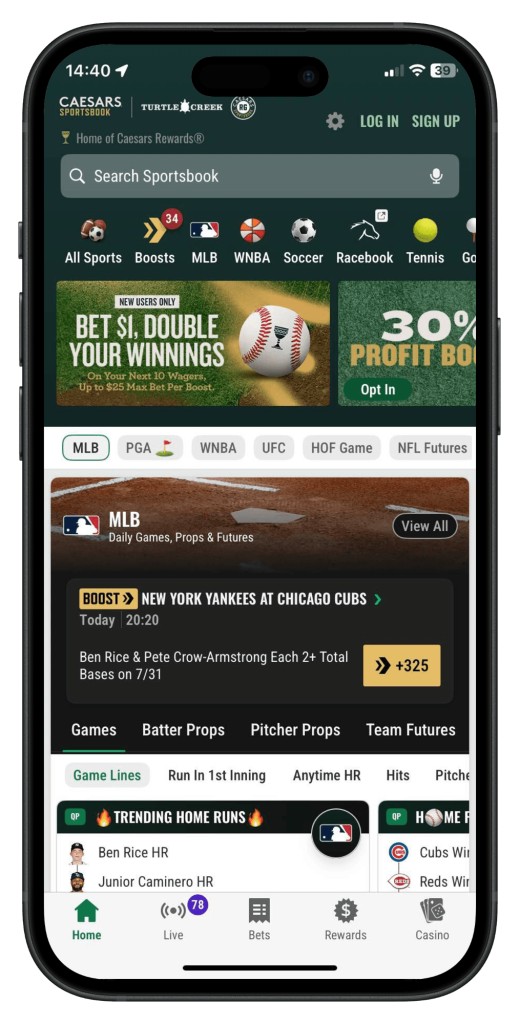 Caesars Sportsbook Michigan homepage portrait