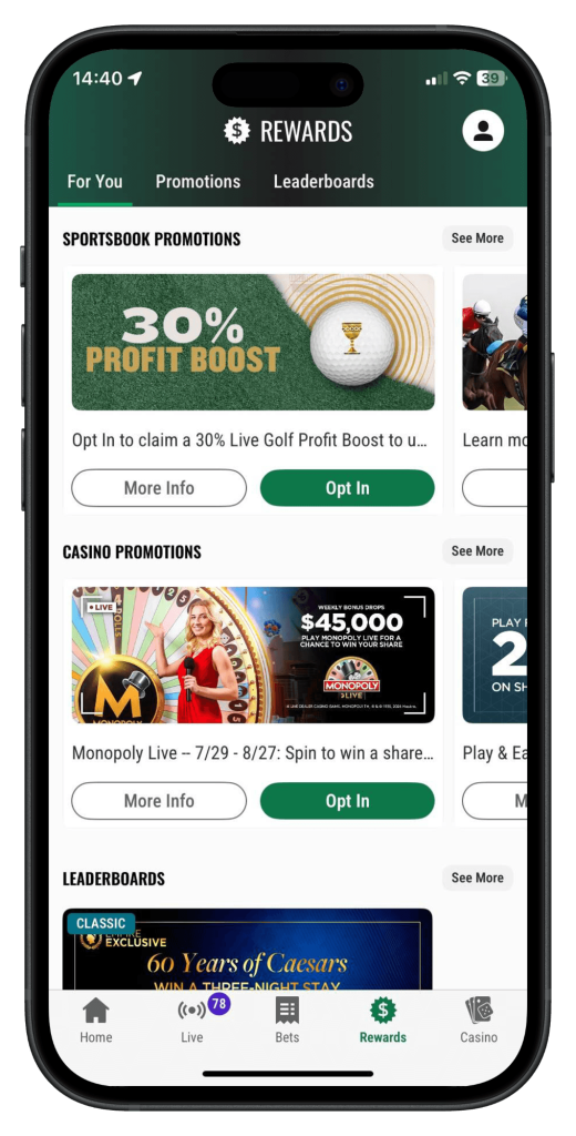 Caesars Sportsbook Michigan rewards portraits