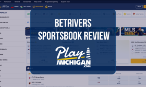 BetRivers Sportsbook Review: Sportsbook dashboard with betting markets and Play Michigan logo