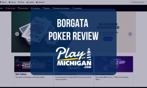 Borgata Poker Review: Online poker homepage featuring tournament promotions, poker rewards, and Play Michigan logo