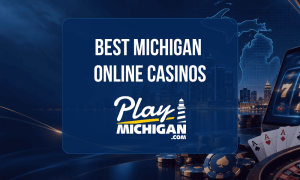 PlayMichigan Best Michigan Online Casinos featuring slot machines, poker cards, roulette and casino chips