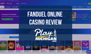 FanDuel Casino Review: Online casino homepage featuring slot games, promotions, and Play Michigan logo